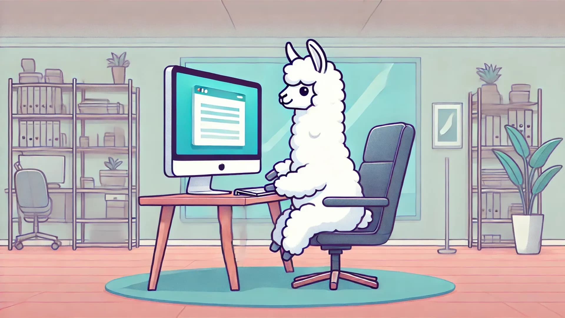 A llama using a computer